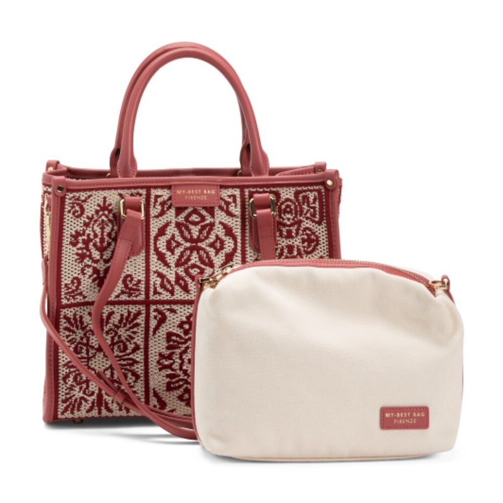 MY BEST BAG Made In Italy Medium Crochet Tote With Double Handles And Leather Tr